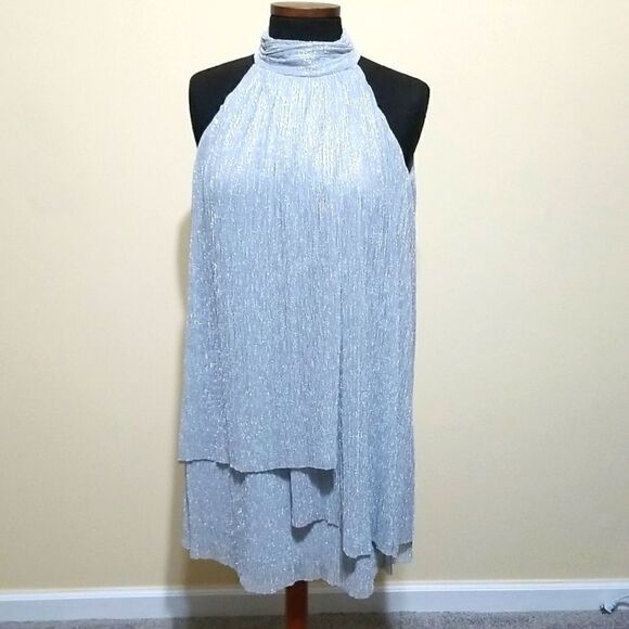 London Time Silver Metallic Dress size 4 - Picture 2 of 6